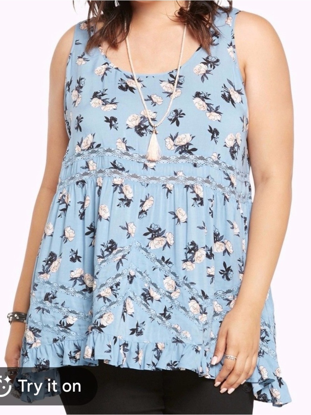 torrid Light Blue Floral Ruffle-Hem Tank